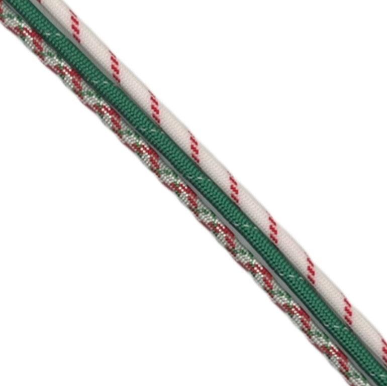 Rope Hat white-red striped, green reflective, and solid Christmas design, made of nylon.