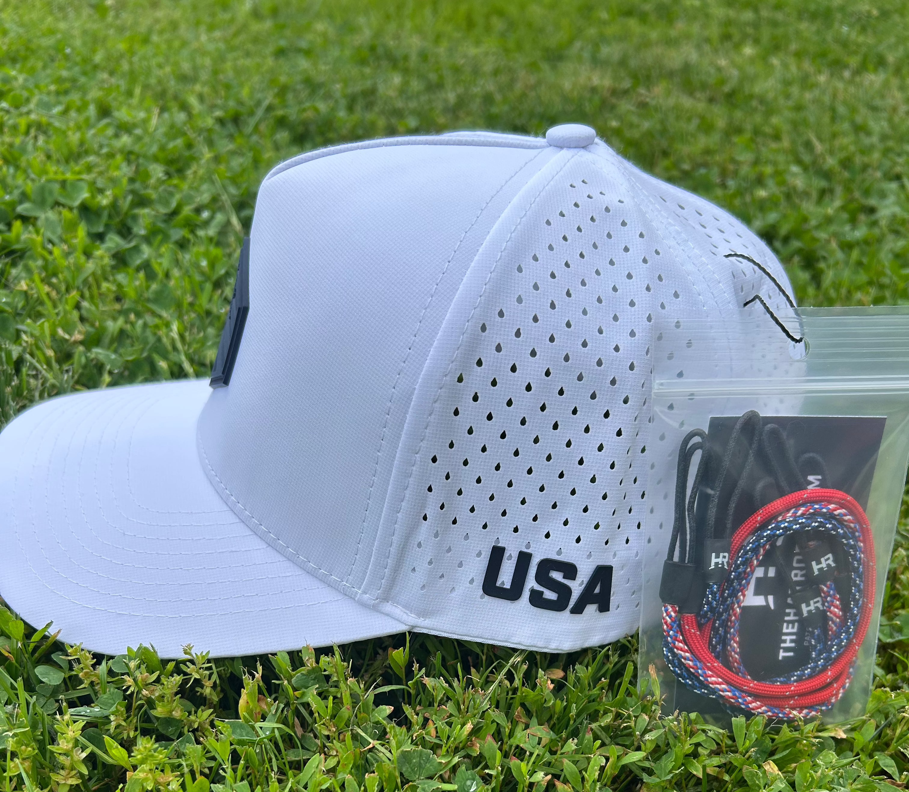White USA Hat w/3 ropes