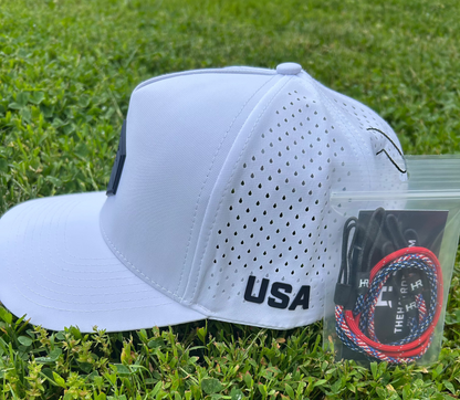 White USA Hat w/3 ropes