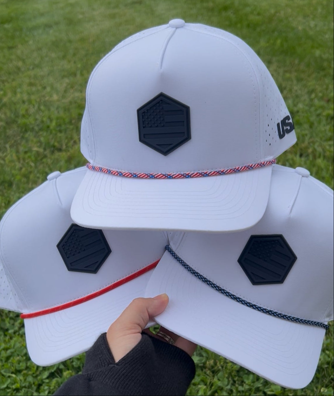 White USA Hat w/3 ropes